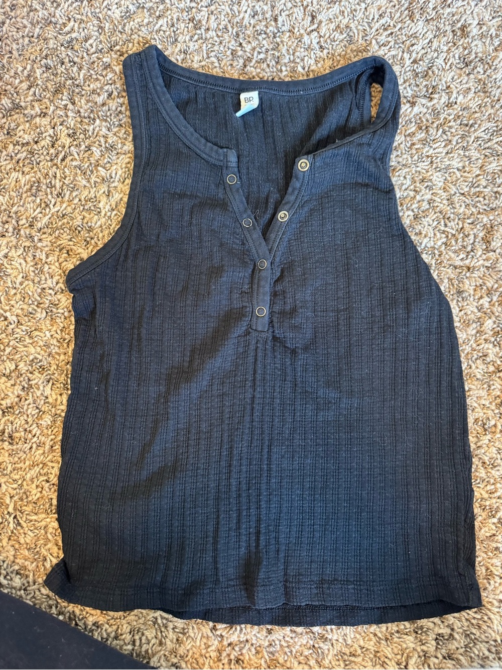 bp Ribbed Henley Tank Top - Black